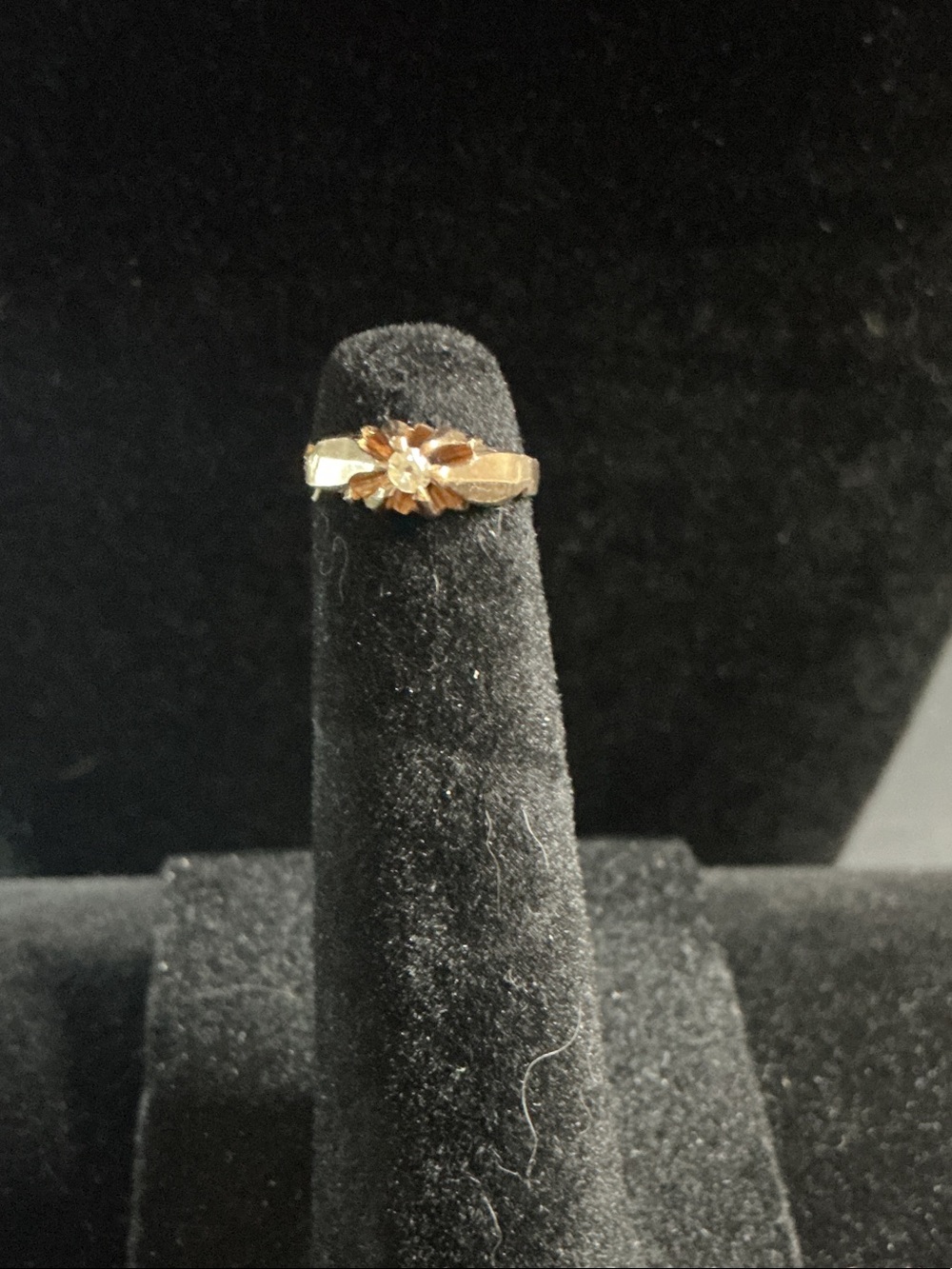 Rare 10 carat gold with a old world, cut tiny diamond baby ring